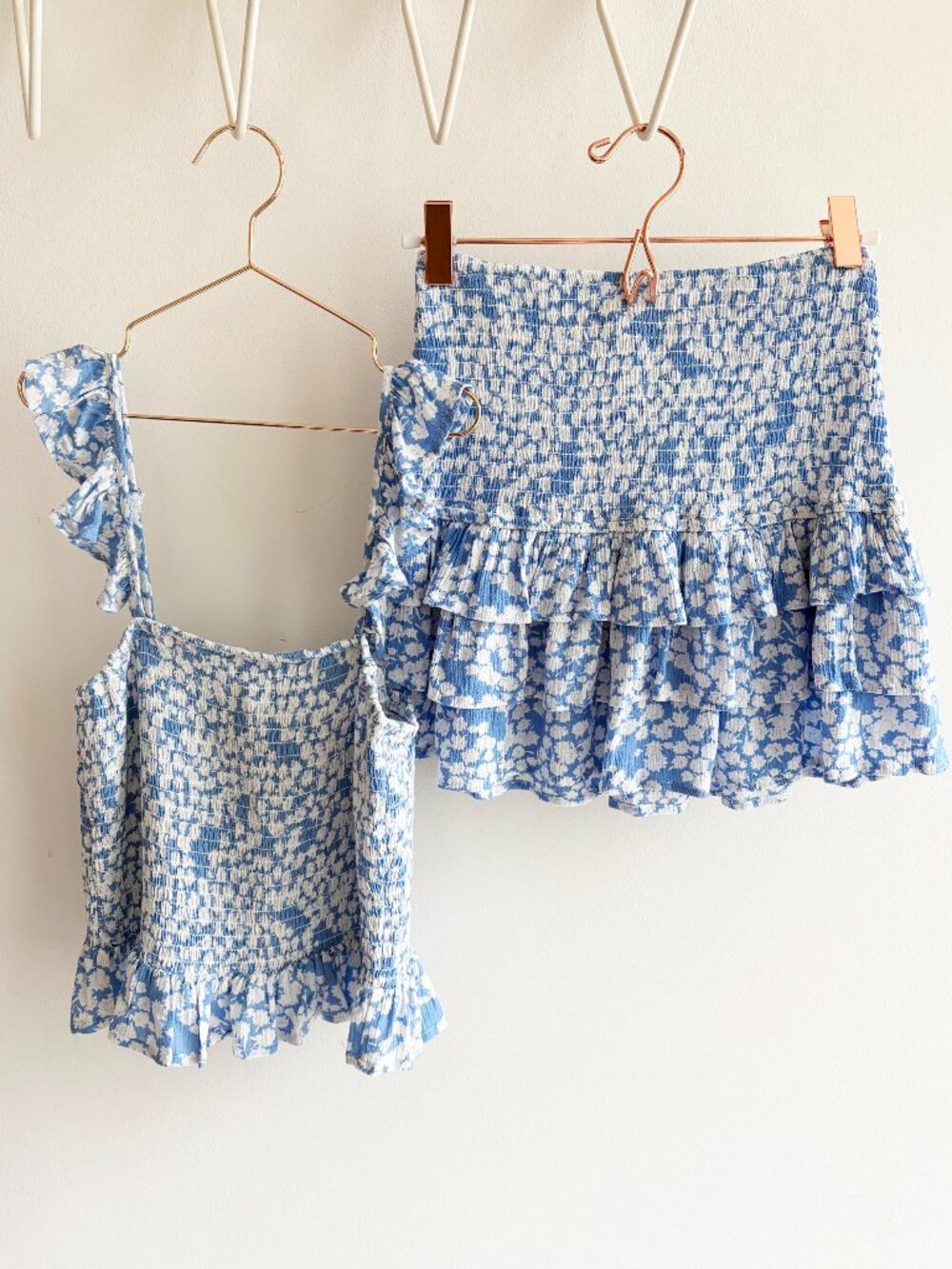 Blue B Light Blue Floral Smocked Top & Skirt Set